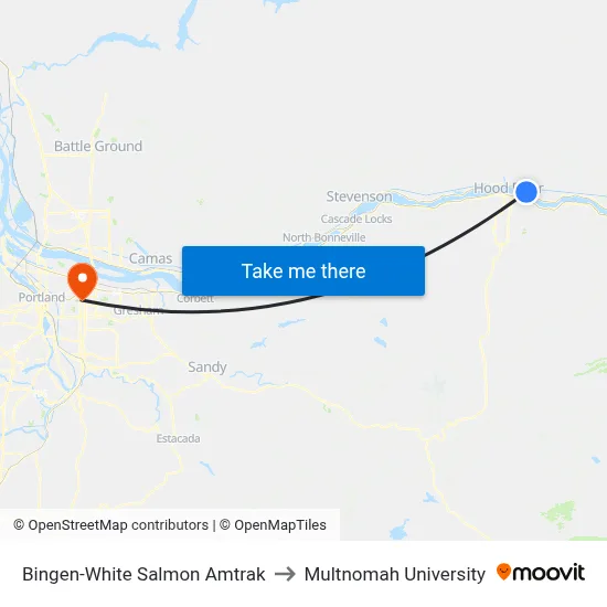 Bingen-White Salmon Amtrak to Multnomah University map