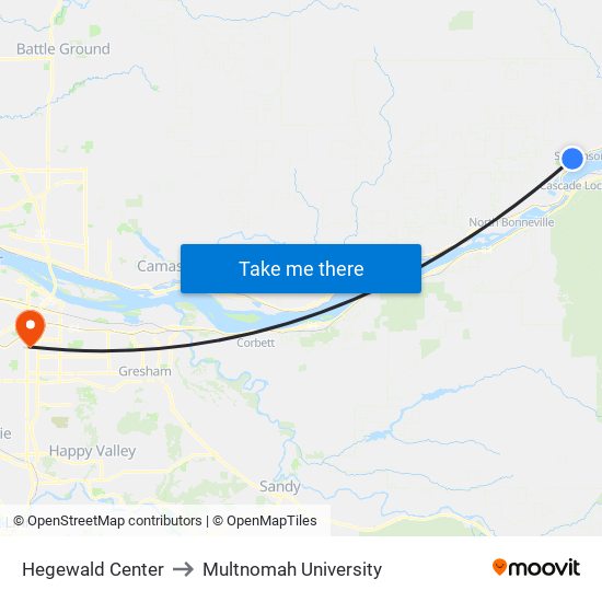 Hegewald Center to Multnomah University map