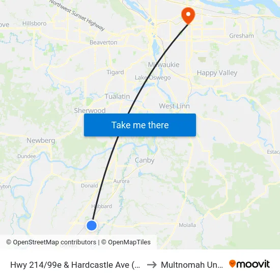 Hwy 214/99e & Hardcastle Ave (Northbound) to Multnomah University map