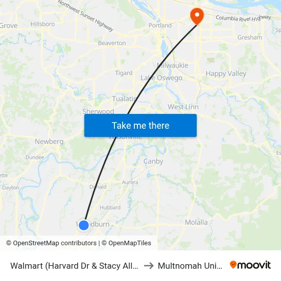 Walmart (Harvard Dr & Stacy Allison Way) to Multnomah University map