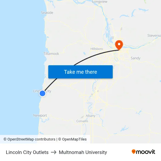 Lincoln City Outlets to Multnomah University map