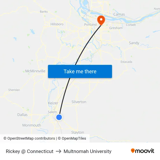 Rickey @ Connecticut to Multnomah University map