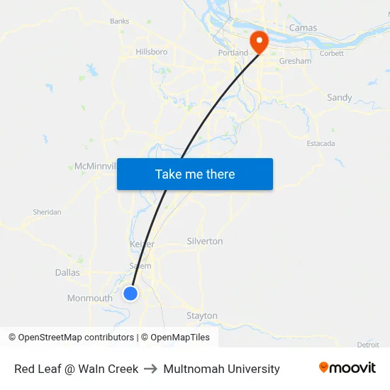 Red Leaf @ Waln Creek to Multnomah University map