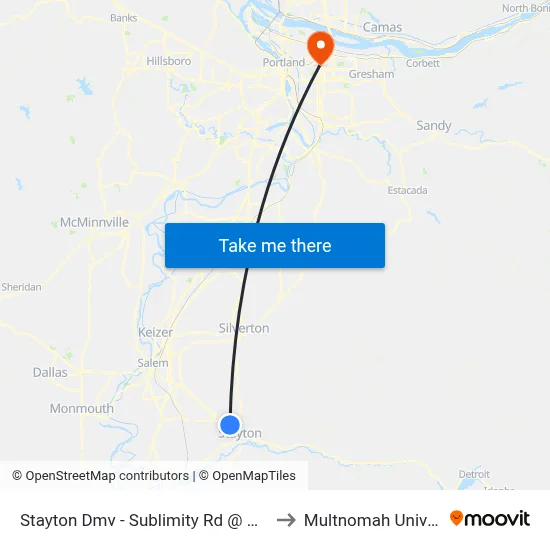 Stayton Dmv - Sublimity Rd @ Golf Club to Multnomah University map
