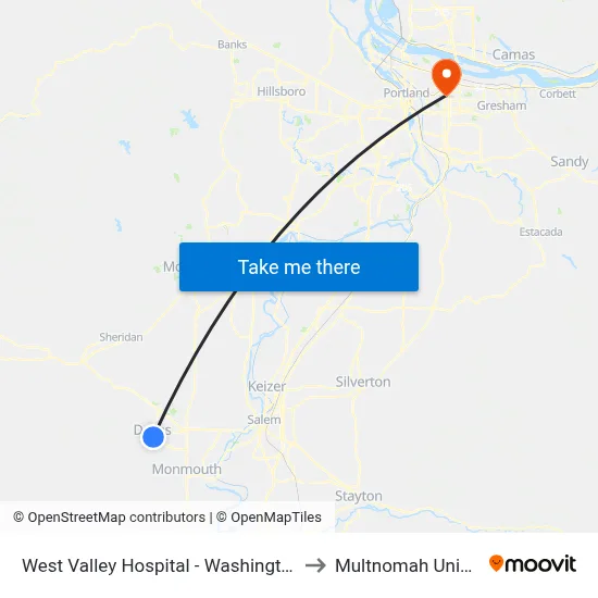 West Valley Hospital - Washington @ Lyle to Multnomah University map
