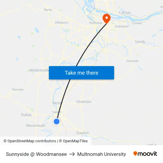 Sunnyside @ Woodmansee to Multnomah University map