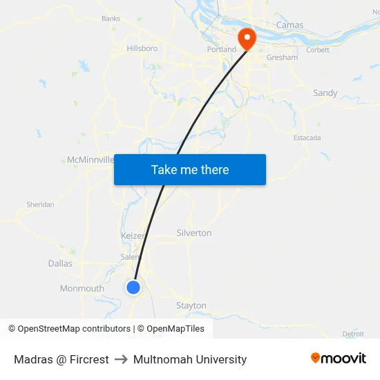 Madras @ Fircrest to Multnomah University map