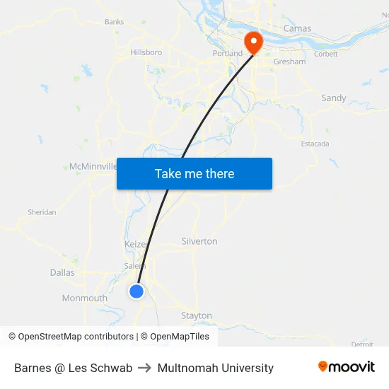 Barnes @ Les Schwab to Multnomah University map