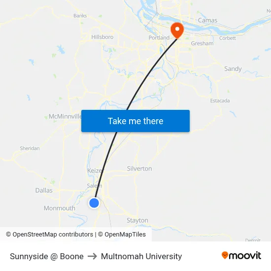 Sunnyside @ Boone to Multnomah University map