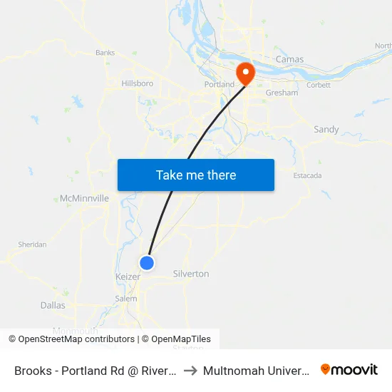Brooks - Portland Rd @ Riverton to Multnomah University map