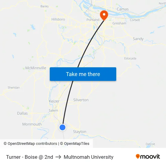 Turner - Boise @ 2nd to Multnomah University map