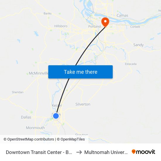 Downtown Transit Center - Bay H to Multnomah University map