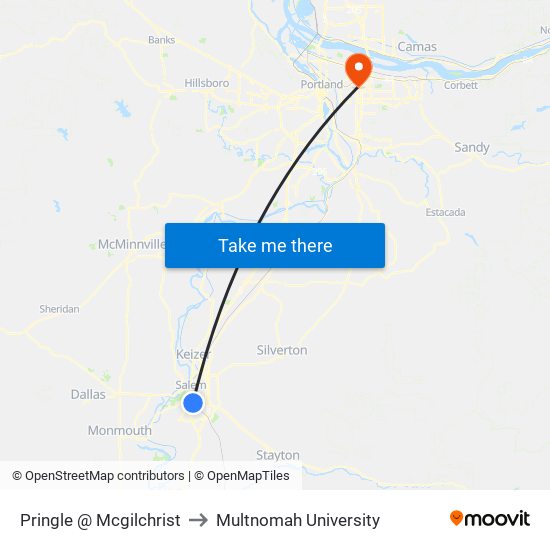 Pringle @ Mcgilchrist to Multnomah University map