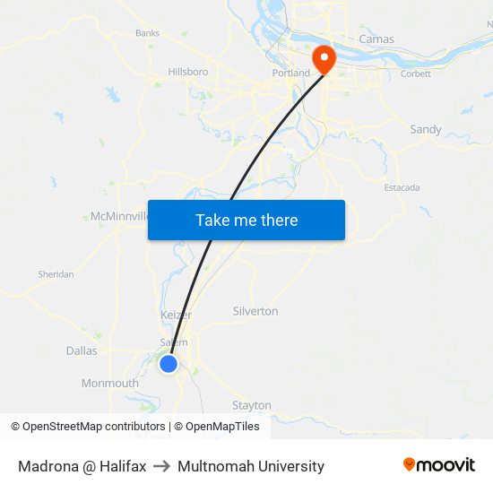 Madrona @ Halifax to Multnomah University map