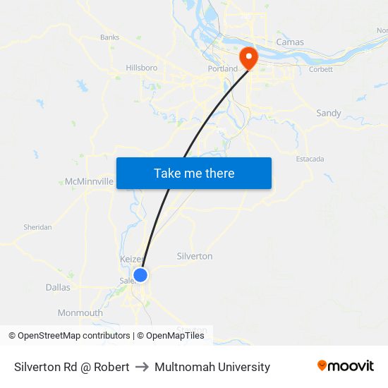 Silverton Rd @ Robert to Multnomah University map