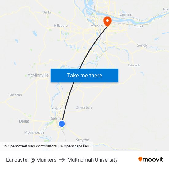Lancaster @ Munkers to Multnomah University map