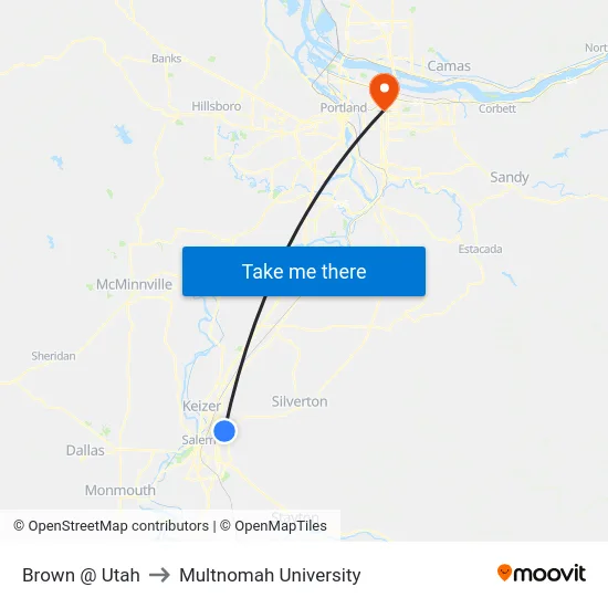 Brown @ Utah to Multnomah University map