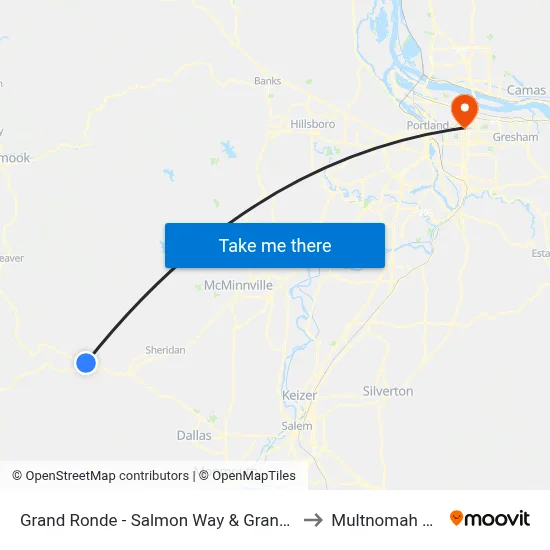 Grand Ronde - Salmon Way & Grand Ronde - Comm Ctr to Multnomah University map