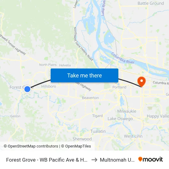 Forest Grove - WB Pacific Ave & Hwy 47 (Tm 4307) to Multnomah University map