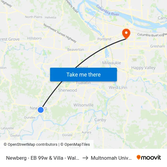 Newberg - EB 99w & Villa - Walgreens to Multnomah University map