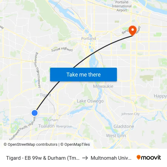 Tigard - EB 99w & Durham (Tm 8792) to Multnomah University map
