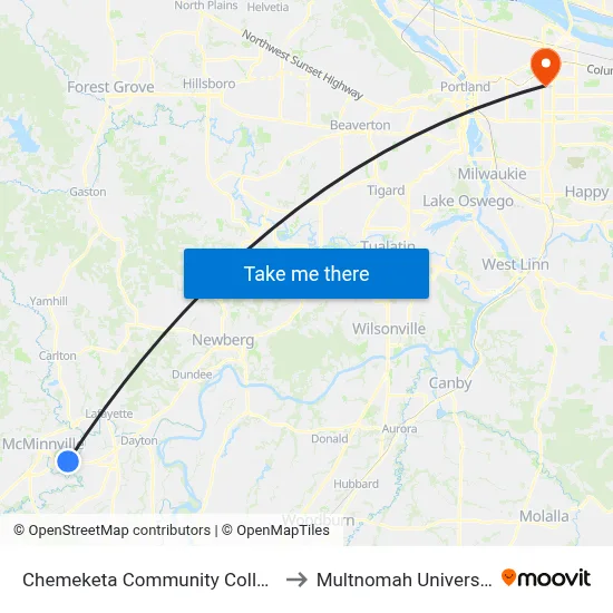 Chemeketa Community College to Multnomah University map
