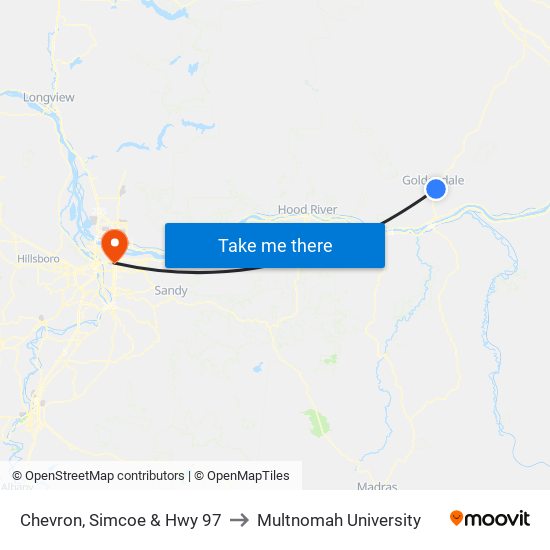 Chevron, Simcoe & Hwy 97 to Multnomah University map