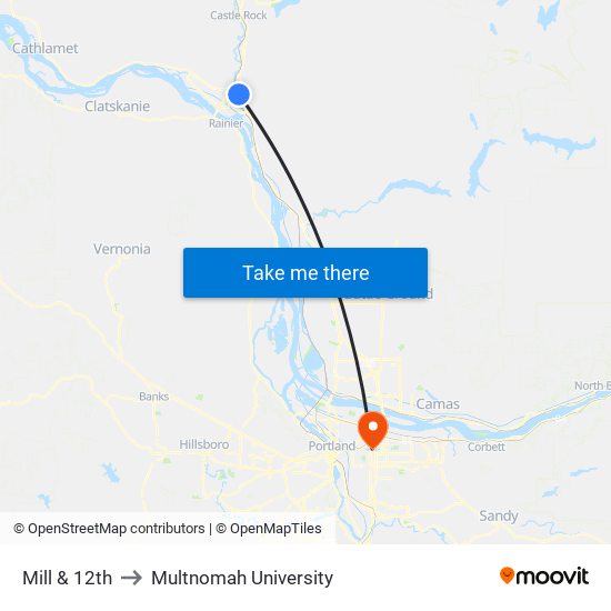 Mill  & 12th to Multnomah University map