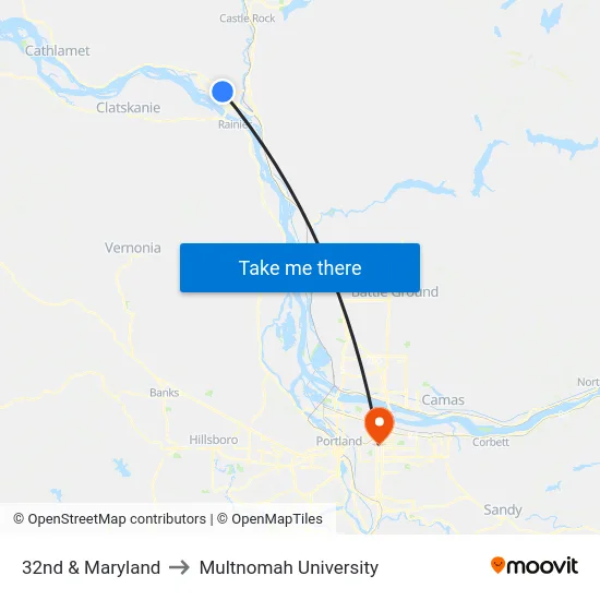 32nd & Maryland to Multnomah University map