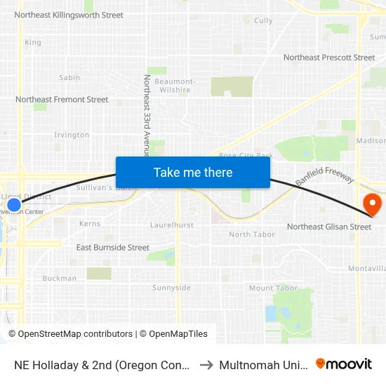 NE Holladay & 2nd (Oregon Convention Ctr) to Multnomah University map