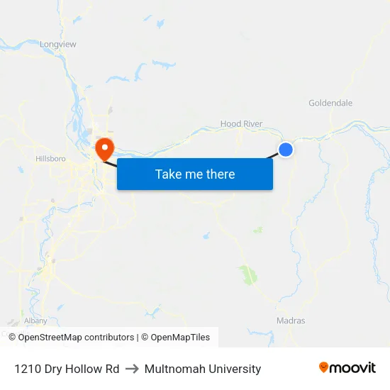 1210 Dry Hollow Rd to Multnomah University map