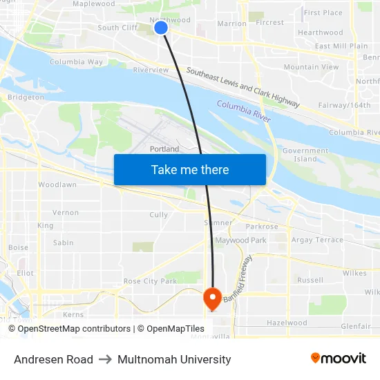 Andresen Road to Multnomah University map