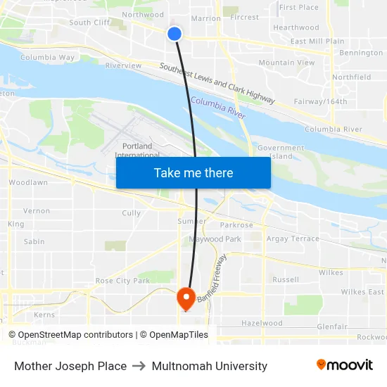 Mother Joseph Place to Multnomah University map
