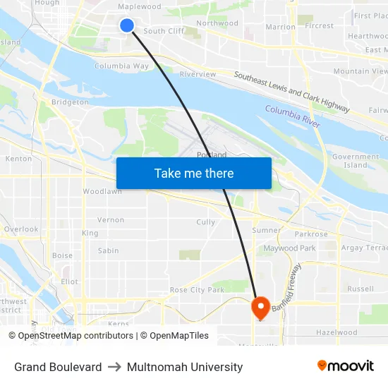 Grand Boulevard to Multnomah University map