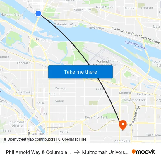 Phil Arnold Way & Columbia St to Multnomah University map