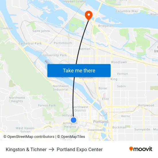 Kingston & Tichner to Portland Expo Center map