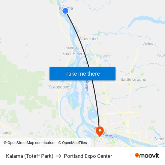 Kalama (Toteff Park) to Portland Expo Center map