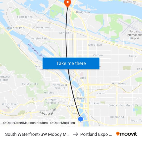 South Waterfront/SW Moody Max Station to Portland Expo Center map