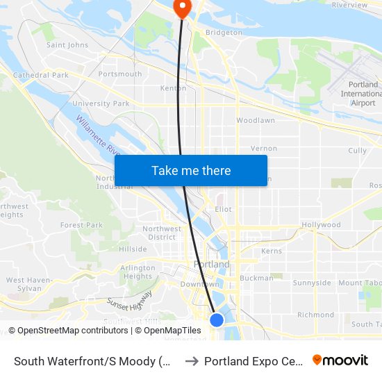 South Waterfront/S Moody (West) to Portland Expo Center map