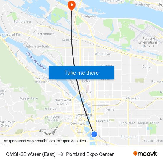 OMSI/SE Water (East) to Portland Expo Center map