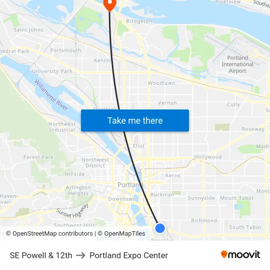 SE Powell & 12th to Portland Expo Center map