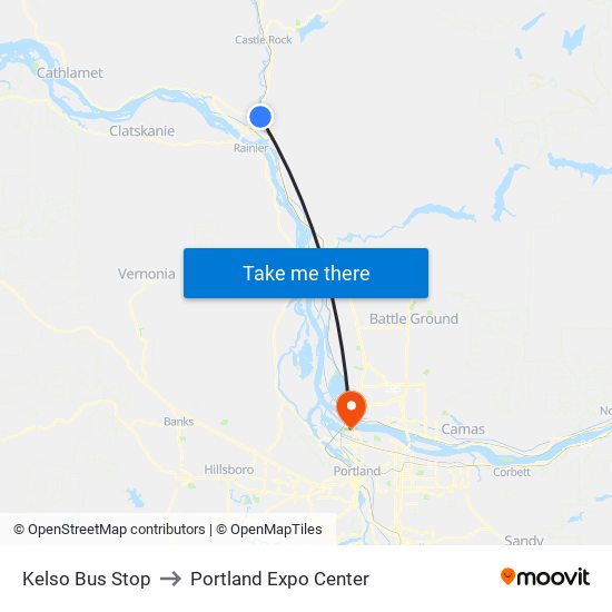 Kelso Bus Stop to Portland Expo Center map
