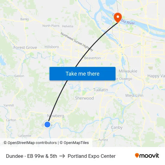 Dundee - EB 99w & 5th to Portland Expo Center map