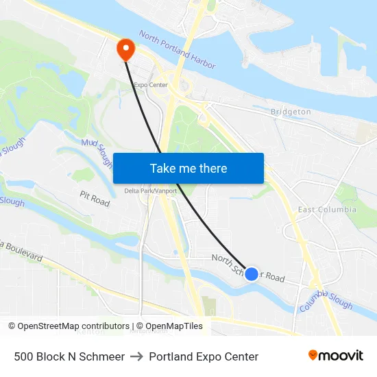500 Block N Schmeer to Portland Expo Center map
