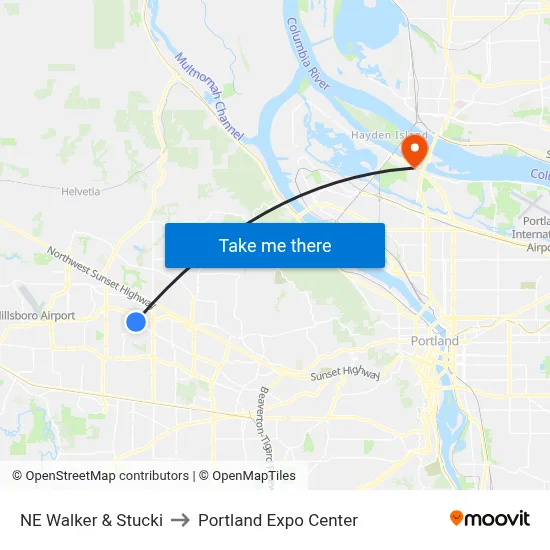 NE Walker & Stucki to Portland Expo Center map