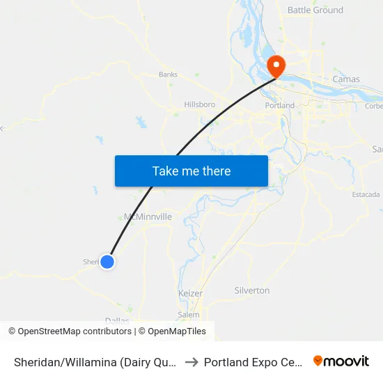 Sheridan/Willamina (Dairy Queen) to Portland Expo Center map
