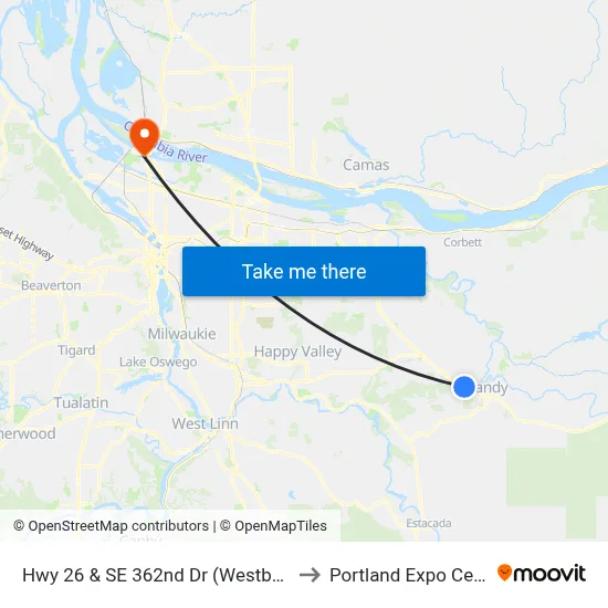 Hwy 26 & SE 362nd Dr (Westbound) to Portland Expo Center map