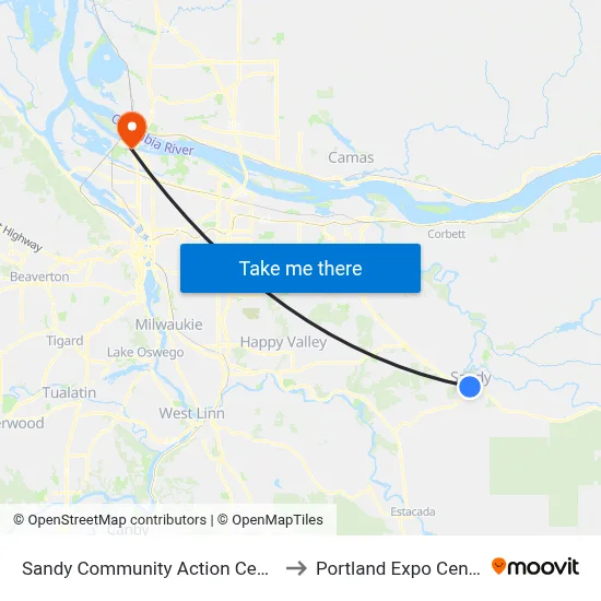 Sandy Community Action Center to Portland Expo Center map