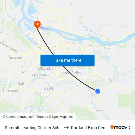 Summit Learning Charter School to Portland Expo Center map