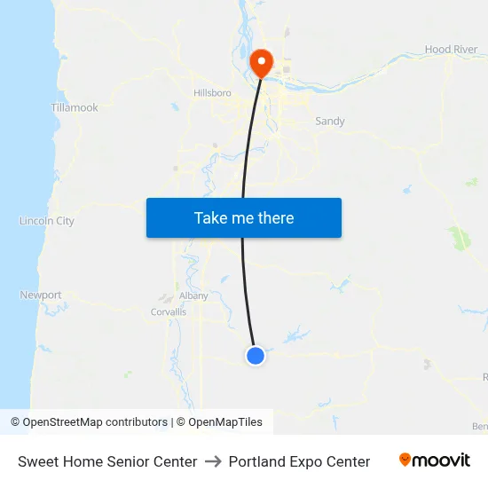 Sweet Home Senior Center to Portland Expo Center map